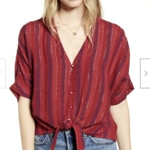RAILS Thea Rouge Stripe Red Crop Top Front Tie Size XS